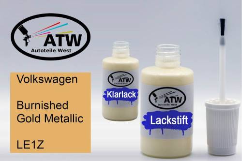 Volkswagen, Burnished Gold Metallic, LE1Z: 20ml Lackstift + 20ml Klarlack - Set, von ATW Autoteile West.